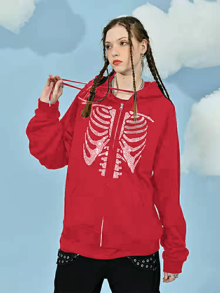 Damen Kapuzenpullover mit modernem Skelett-Print R&B