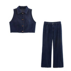 Damen weit geschnittene Jeanshose mit Bindegürtel und eleganter Silhouette R&B