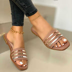 Damen elegante Slip-On Sandalen mit modischen Metallbändern R&B