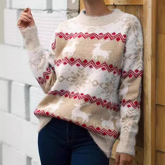 Damen gemütlicher Weihnachtspullover mit festlichem Rentierdesign R&B