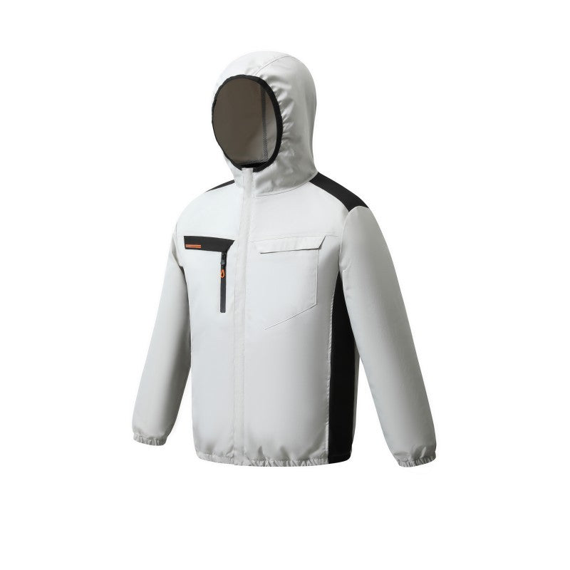 Herren nan belüftete Kühljacke mit mehreren integrierten USB-Lüftern, verstellbarer Kapuze und winddichtem Material R&B