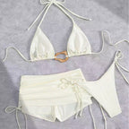Damen Triangel-Bikini mit modischem Ringen-Detail und hoch taillierten Höschen R&B