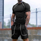 Herren nan Raglan-Fit Kurzarmshirt- und Tunnelzug-Shorts-Set aus atmungsaktivem Stretch-Jersey mit Kontrastnähten R&B