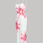 Damen sommerliches Blumenkleid mit feinen Spaghetti-Trägern und fließendem Schnitt R&B