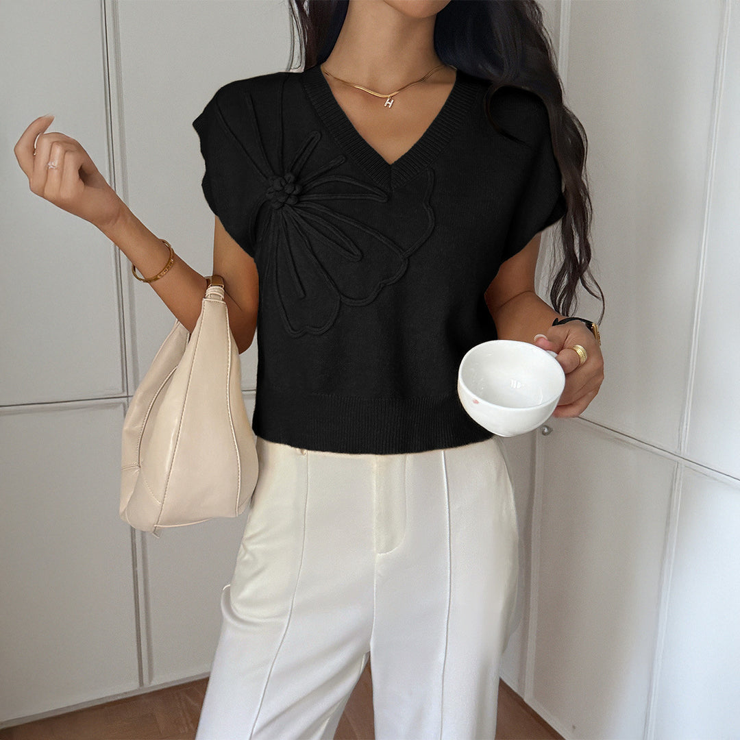 Damen V-Ausschnitt Strickoberteil mit floralem Relieffinish R&B