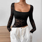 Damen Elegantes Langarm-Top aus Spitze R&B