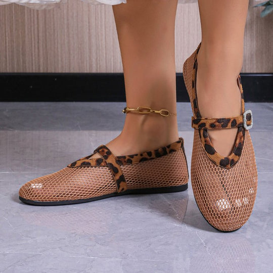 Damen atmungsaktive Ballerinas mit modischem Lochmuster und komfortablem Riemen R&B