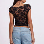 Damen Spitzenoberteil mit seitlichem Cut-Out und dekorativen Details R&B