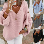 Damen V-Ausschnitt Strickpullover mit weitem Schnitt