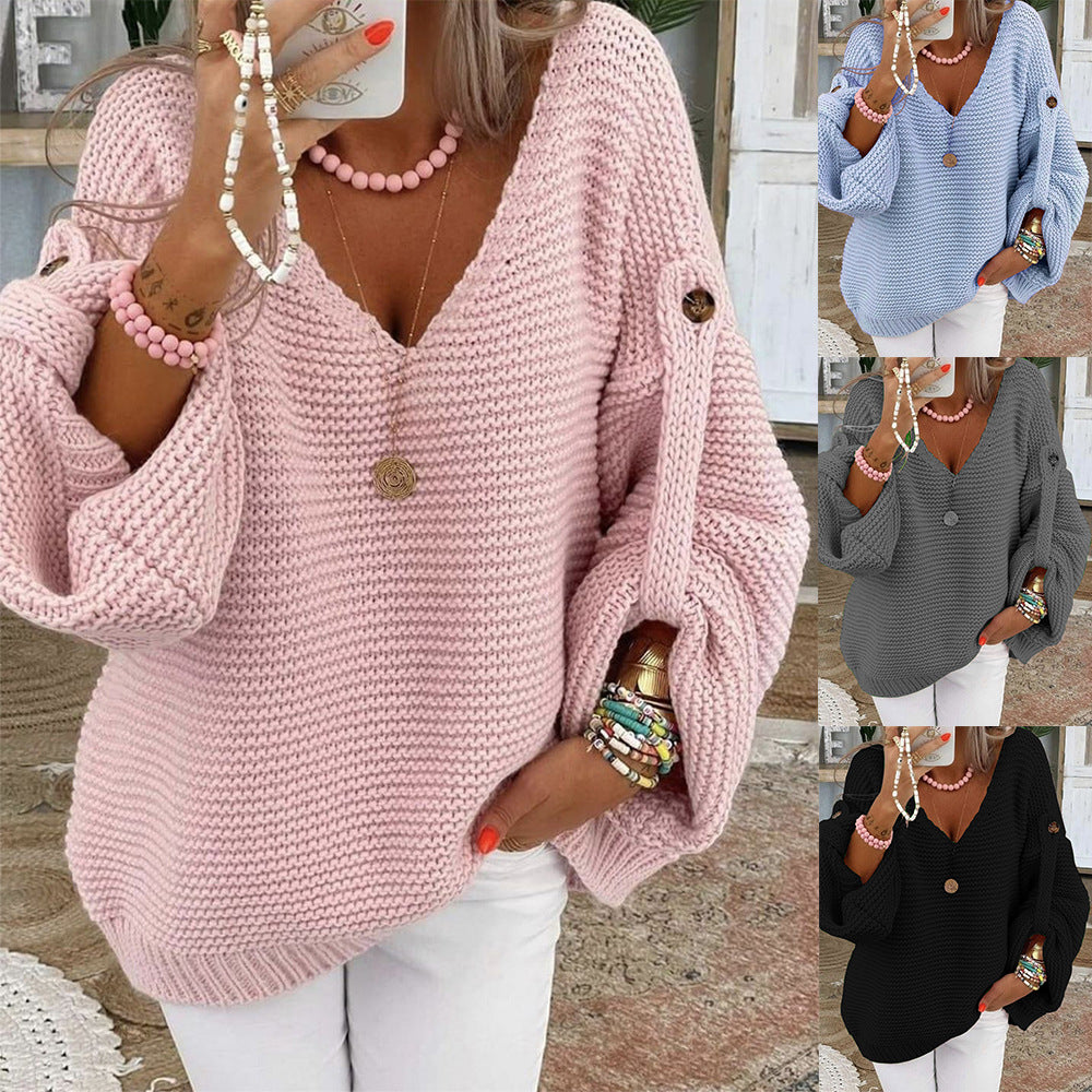 Damen Grober Strickpullover mit V-Ausschnitt R&B
