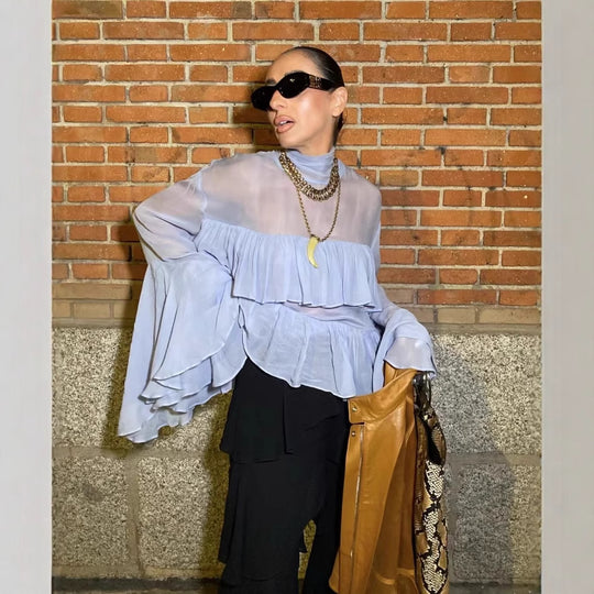 Damen Fließendes Rüschenshirt mit eleganten Details R&B
