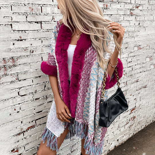 Damen Kuschelige Strickjacke mit luxuriösem Kunstfellbesatz R&B