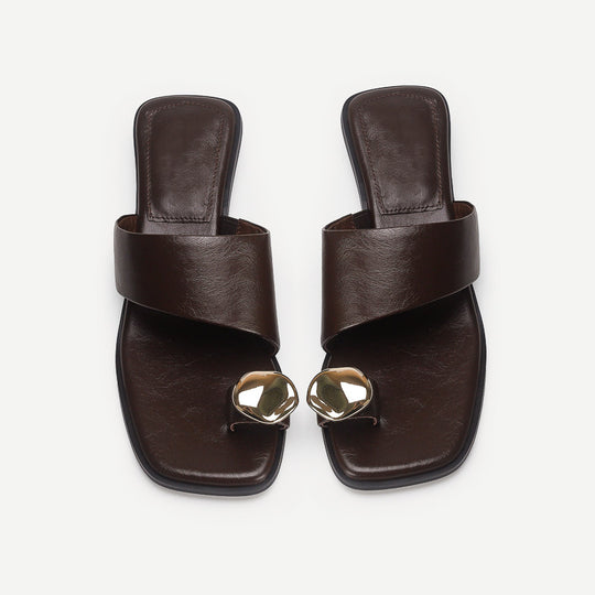 Damen elegante Zehentrenner-Sandalen mit geschwungenem Riemendesign und exklusivem Metallakzent R&B