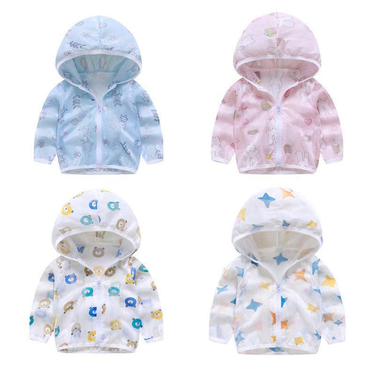 Unisex nan atmungsaktive Netz Kapuzen-Sonnenjacke für Säuglinge mit Reißverschluss und verspieltem Elefantenmotiv R&B