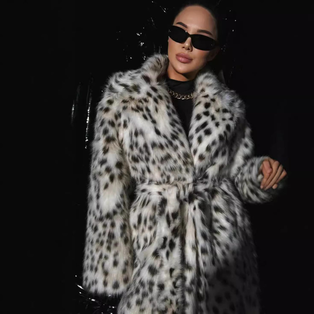 Damen Luxuriöser Leopardenmuster Kunstpelzmantel R&B