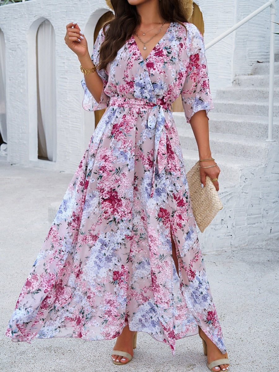 Damen Maxikleid mit eleganter Wickeloptik und seitlichem Schlitz R&B