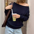 Damen Oversized Strickpullover mit schulterfreiem Design R&B