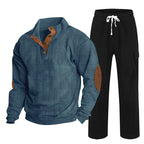 Herren nan Strick-Freizeitset mit Knopfleiste und Ellenbogenaufnähern sowie Cord-Cargohose R&B