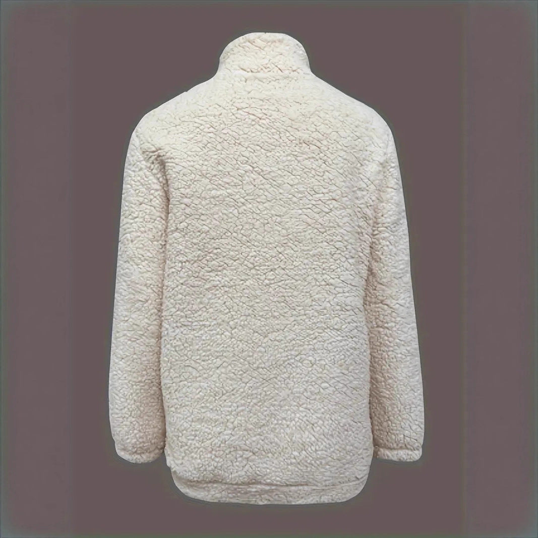 Damen kuscheliger Fleece-Pullover mit kurzem Reißverschluss und originellem Schriftzug R&B