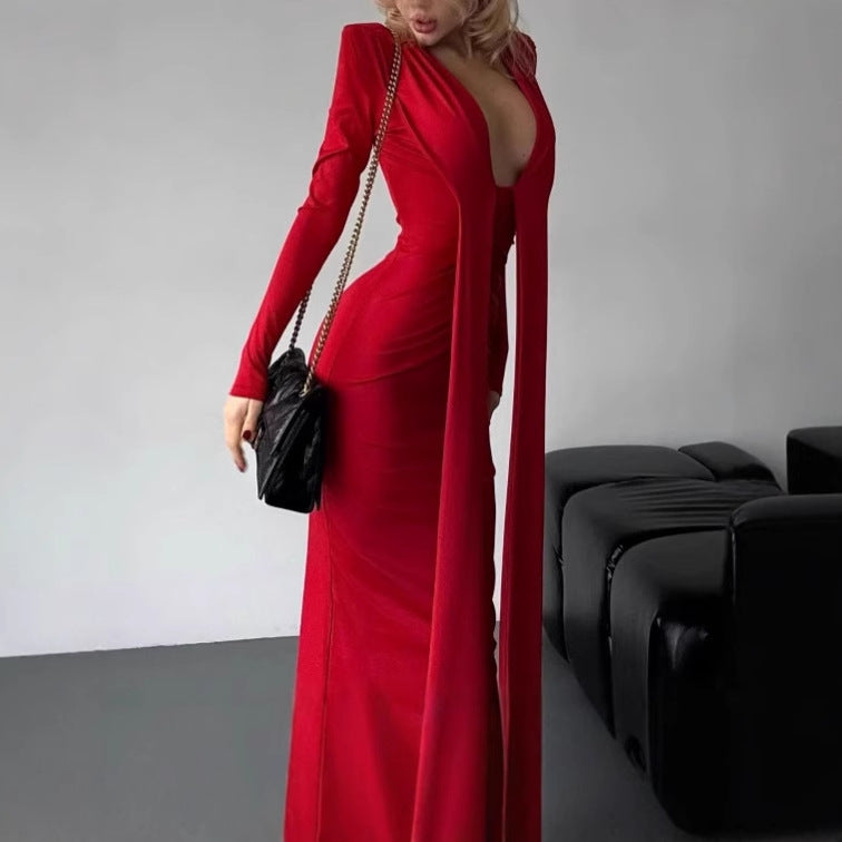 Damen Figurumspielendes Kleid mit tiefem V-Ausschnitt und raffinierten Rüschendetails R&B