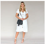 Damen Midi-Kleid mit Knopfleiste und praktischen Taschen R&B