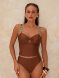 Damen Crop-Top Bikini mit dekorativen Trägerdetails R&B