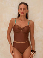 Damen Crop-Top Bikini mit dekorativen Trägerdetails R&B