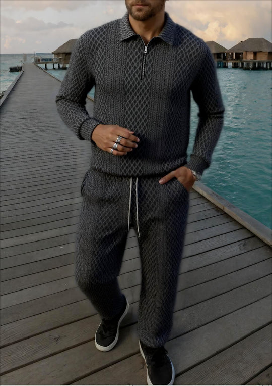 Herren Elegantes Strickanzug aus atmungsaktivem Material mit Stehkragen R&B