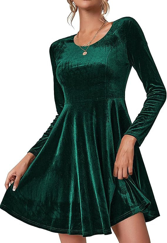 Damen elegantes A-Linien Kleid aus samtigem Material