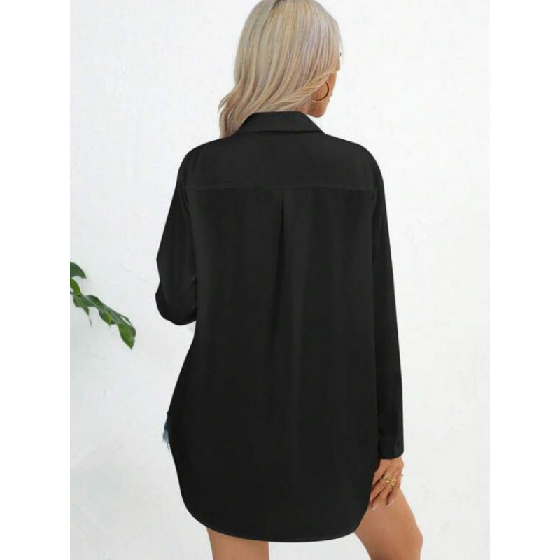Damen elegante langärmelige Bluse aus atmungsaktiver Baumwolle R&B
