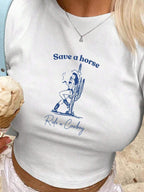 Damen Crop-T-Shirt mit kreativem Nostalgie-Druck und lässigem Schnitt R&B
