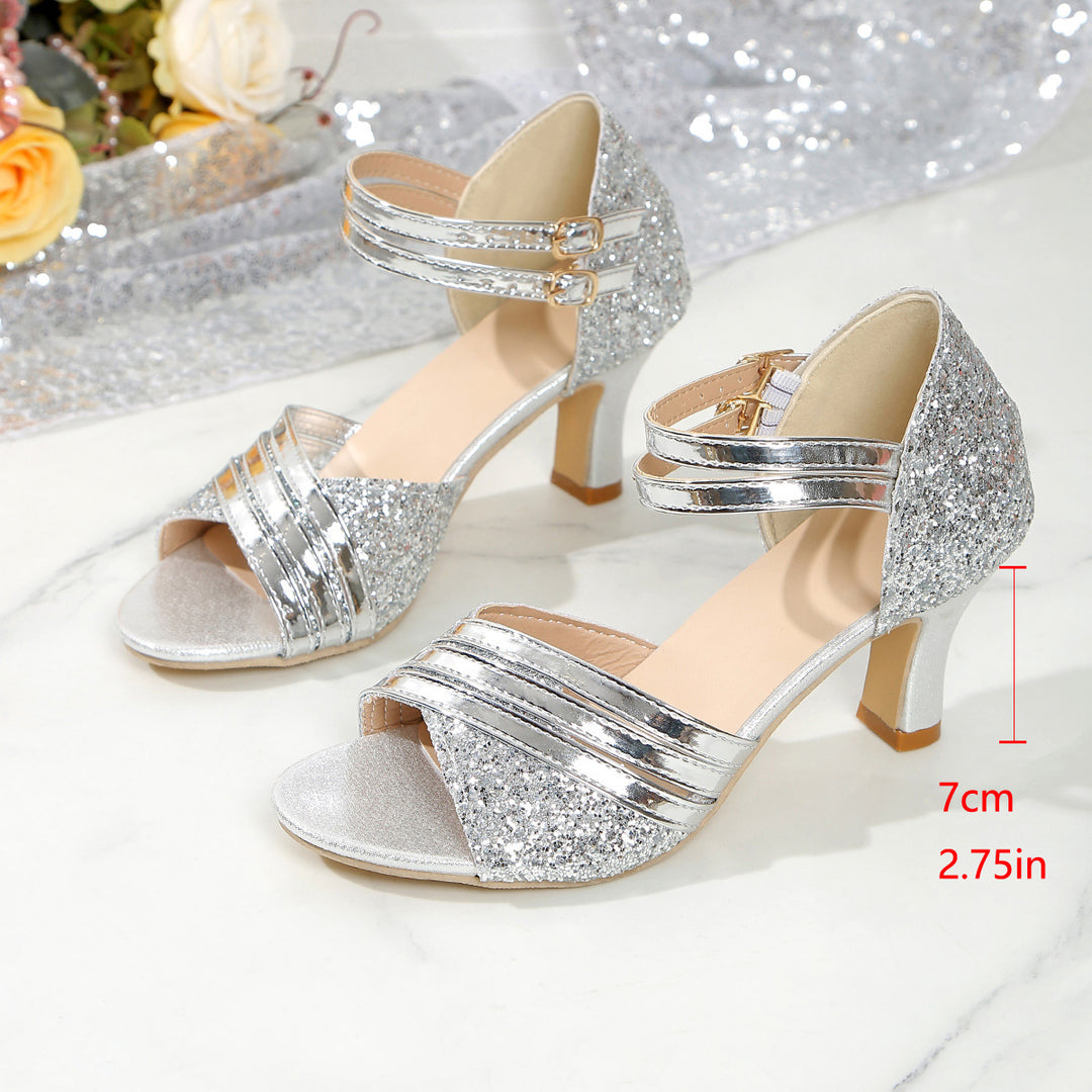 Damen Glitzernde Hein Sadalen mit eleganten Riemen und komfortablem Absatz R&B