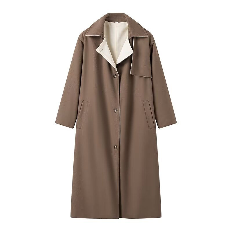 Damen Übergroße Trenchcoat mit elegantem Revers und praktischen Taschen R&B