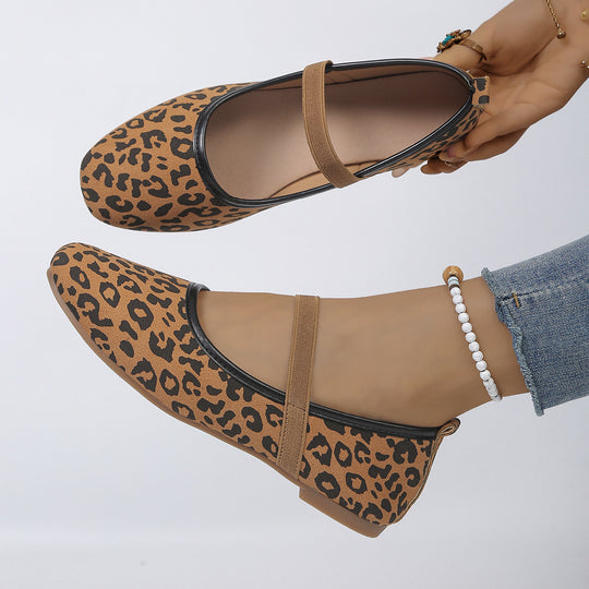Damen Ballerinas mit elastischem Riemen und modischem Tiermuster R&B
