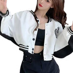 Damen lässige Collegejacke mit gesticktem Logo und kontrastierenden Ärmeln