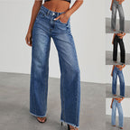 Damen Weitgeschnittene Jeans mit fransigen Säumen R&B