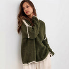 Damen kuscheliger Strickpullover mit kontrastierenden Akzentdetails R&B
