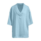Damen nan weiter Kurzarm-Strickpullover mit Schalkragen und Zopfmuster R&B