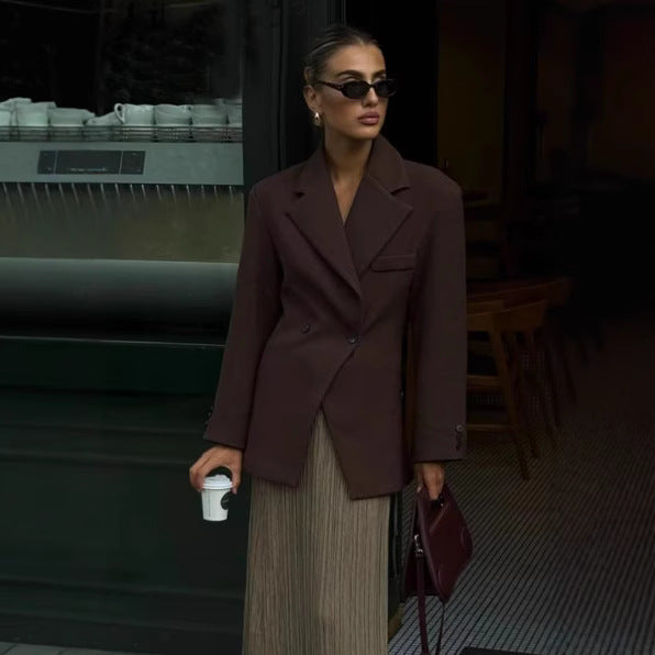 Damen elegante Oversized-Blazerjacke mit doppelter Knopfleiste und Taschen