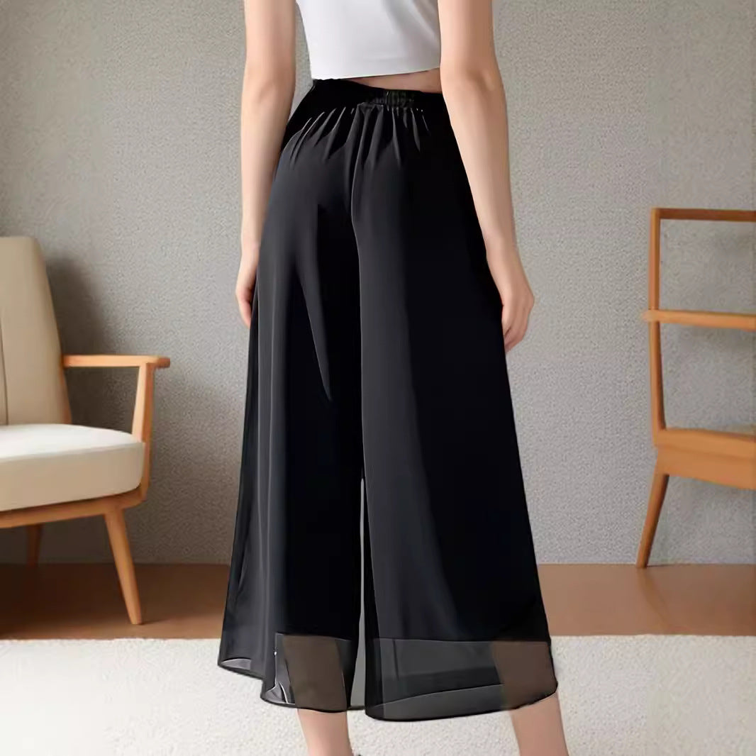 Damen Weit geschnittene Chiffon-Hose mit elastischem Taillenbund und hohen Seitentaschen R&B