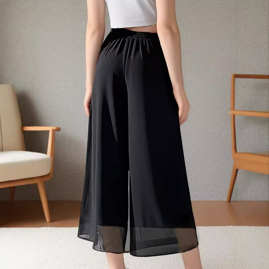 Damen Weit geschnittene Chiffon-Hose mit elastischem Taillenbund und hohen Seitentaschen R&B