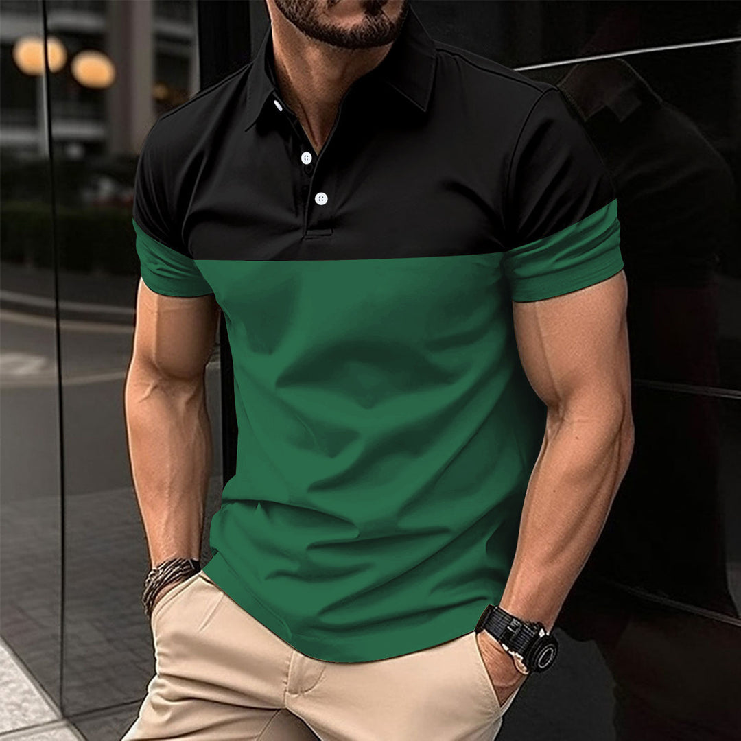Herren Kurzarm-Polohemd mit kontrastierenden Farbblöcken und modernem Schnitt R&B