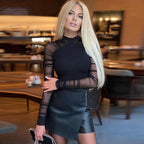 Damen Eleganter Body mit transparenten Ärmeln und speziellen Drapierungen R&B