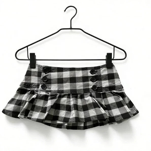 Damen Gingham Rüschenrock mit Knopfdetails R&B
