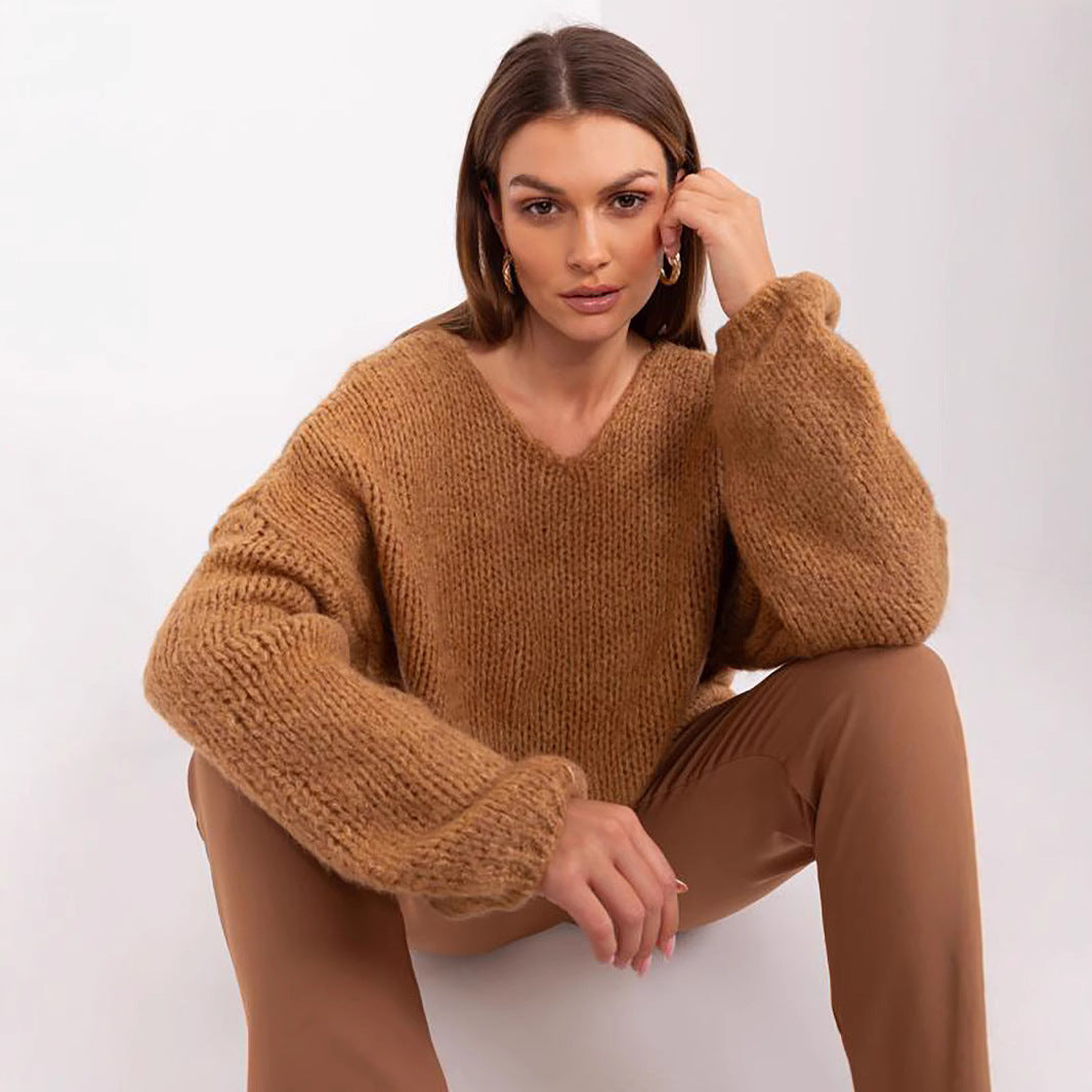 Damen gemütlicher Oversize-Strickpullover mit voluminösen Ärmeln und strukturiertem Design R&B