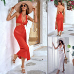 Damen elegantes Häkel-Kleid mit seitlichem Schlitz R&B