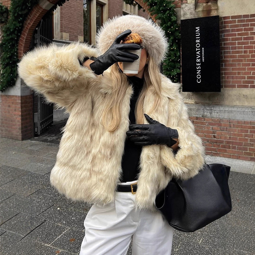 Damen Kunstfelljacke mit luxuriösem Kragen und elegantem Schnitt R&B