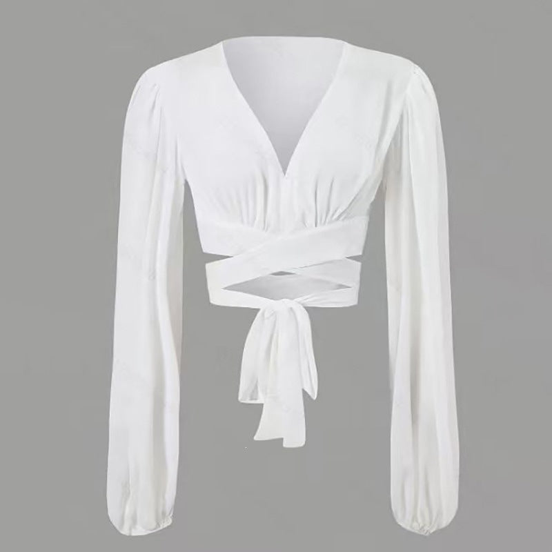 Damen Wickelbluse mit langem Arm und elegantem V-Ausschnitt R&B