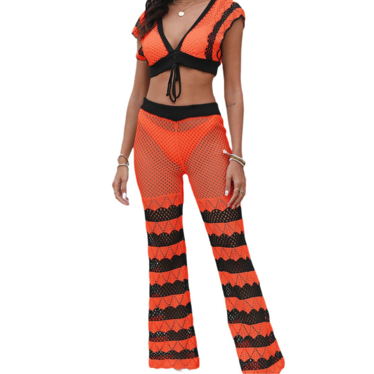 Damen Häkel-Set mit sexy Crop-Top und panty R&B