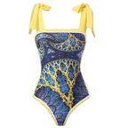 Damen Einteiliger Badeanzug mit stilvollem Wickelrock und modischem Muster R&B